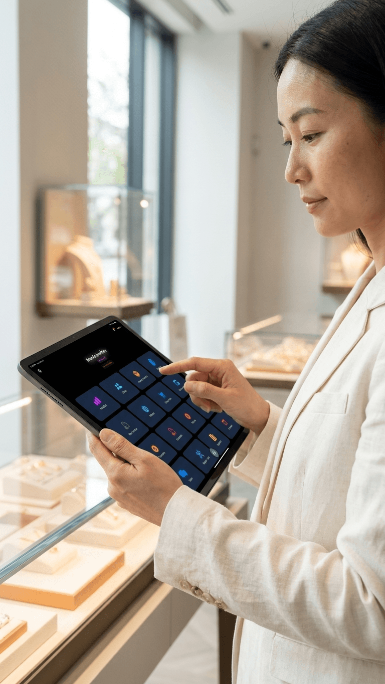 Jewellery store owner using Novo Solution on iPad