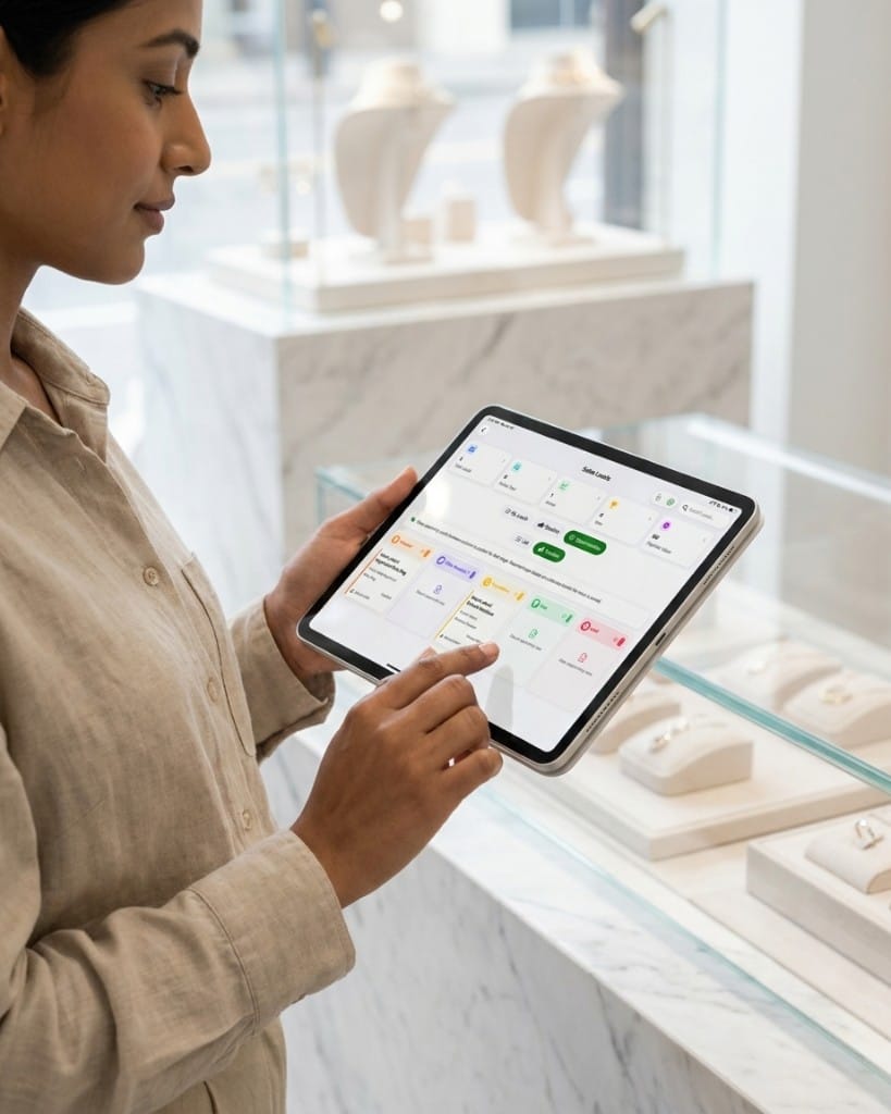 Retail team member reviewing customer CRM on iPad